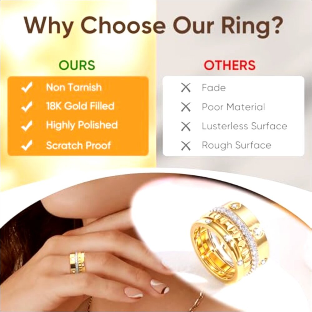 18k Gold Plated Stackable Rings Set, Stainless St… - image 6